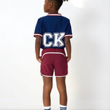 maroon retro super short with white piping