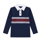 letterman stripe long sleeve rugby polo shirt