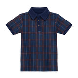 navy/maroon plaid polo shirt