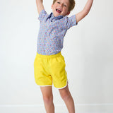yellow retro super short with white piping