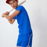 royal blue retro super short with white piping