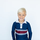 letterman stripe long sleeve rugby polo shirt