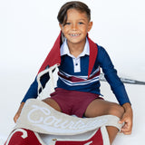 letterman stripe long sleeve rugby polo shirt