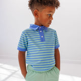 sky blue/palm green qb stripe polo shirt