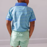 sky blue/palm green qb stripe polo shirt