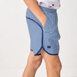 navy thin stripe retro super short with navy piping
