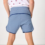 navy thin stripe retro super short with navy piping