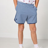 navy thin stripe retro super short with navy piping
