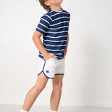 white retro super short with navy piping