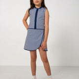 navy thin stripe court dress