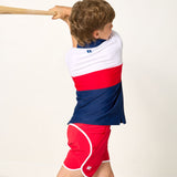 red retro super short with white piping