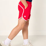 red retro super short with white piping