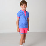 neon pink retro super short with sky blue piping