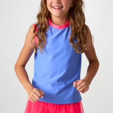 sky blue/neon pink muscle tank