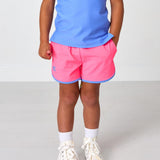 neon pink retro super short with sky blue piping