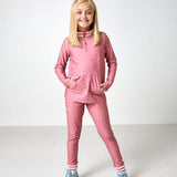 girls dusty pink polka dot retro half-zip