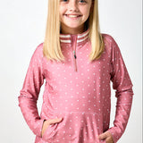girls dusty pink polka dot retro half-zip