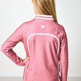girls dusty pink polka dot retro half-zip