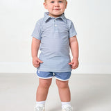 slate/white thin stripe polo shirt