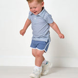 slate/white thin stripe polo shirt