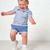 slate/white thin stripe polo shirt