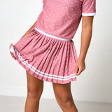 dusty pink polka dot pleated skort