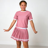 dusty pink polka dot pleated skort