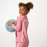 girls dusty pink retro half-zip
