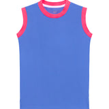 sky blue/neon pink muscle tank