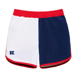red white and navy block retro super short with red piping