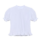white ruffle tee