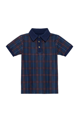 navy/maroon plaid polo shirt
