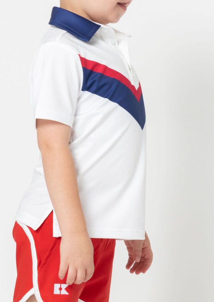 white retro v polo