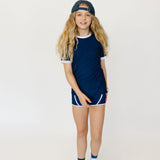 girls navy super short