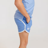sky blue retro super short with white piping