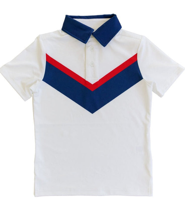 white retro v polo