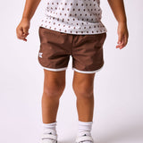 brown retro super short with white piping