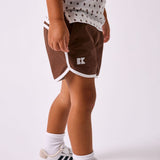 brown retro super short with white piping