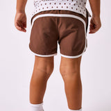 brown retro super short with white piping