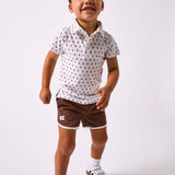 brown retro super short with white piping