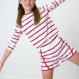 girls red and white stripe super short