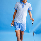 sky blue retro super short with white piping