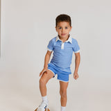 sky blue retro super short with white piping