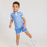 sky blue retro super short with white piping