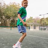 sky blue retro super short with white piping