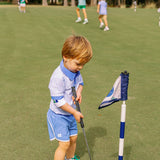 sky blue retro super short with white piping