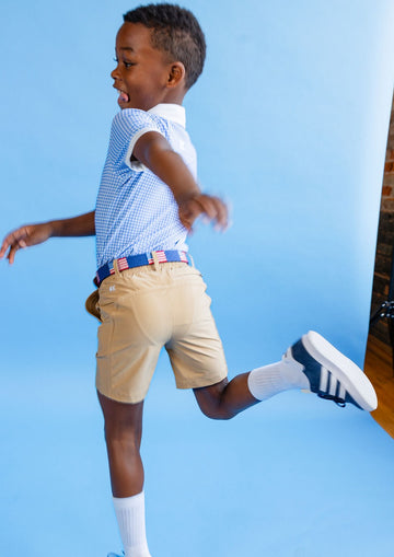 boys dress shorts Boys Blue Plaid Pocket Shorts Set | HONEYPIEKIDS