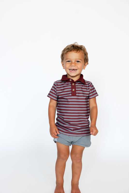 maroon/gray qb stripe polo