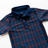 navy/maroon plaid polo shirt