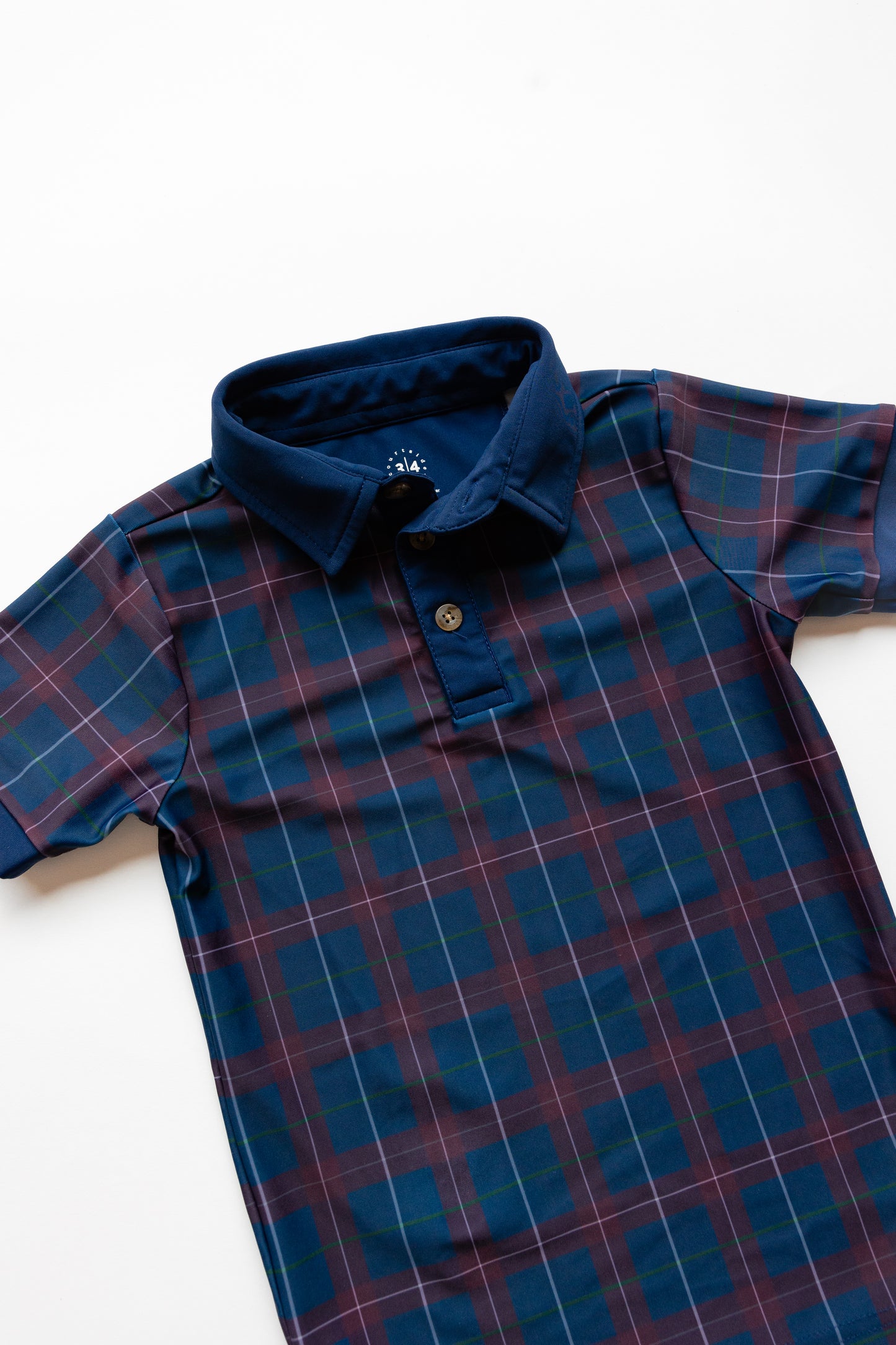 navy/maroon plaid polo shirt